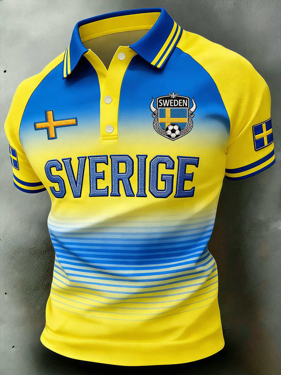 Men's football-themed polo shirt with color-block design and raglan sleeves