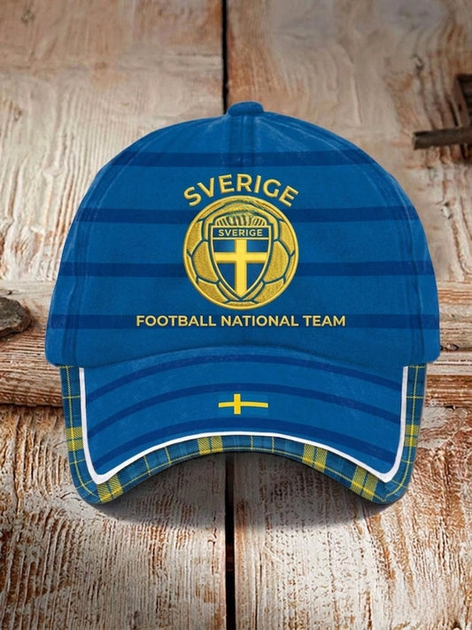 Retro Viking Swedish Football Flag Emblem Casual Washed Hat