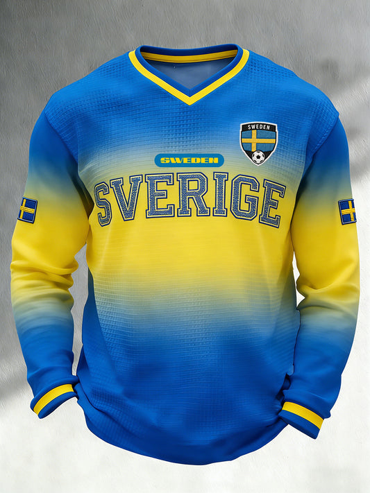 Men's waffle-knit football top with colour block design, V-neck and long sleeves