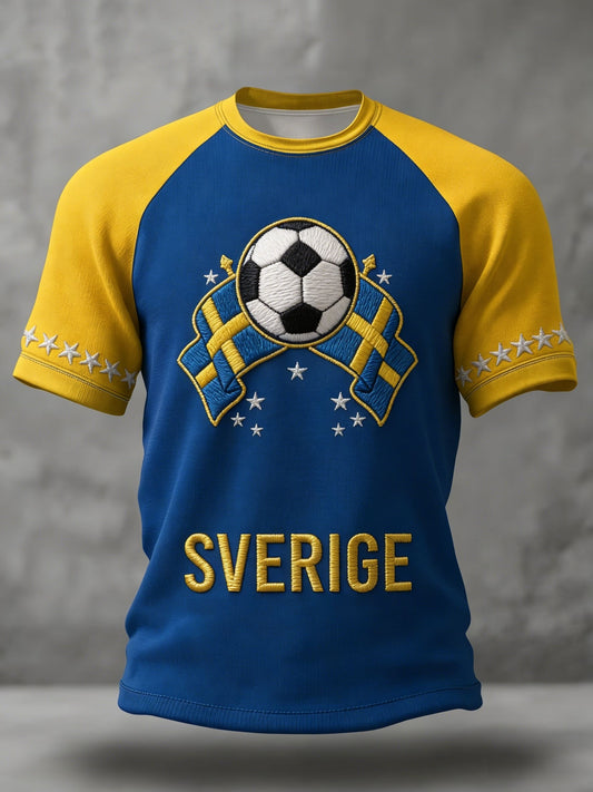 Retro Viking Swedish Football Flag Emblem Casual Short Sleeve T-Shirt