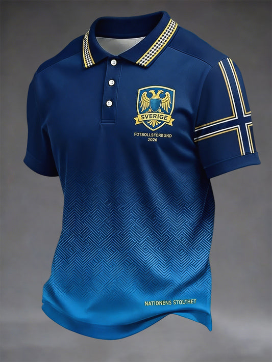 Retro Swedish Football Match 2026 Anniversary Geometric Casual Polo