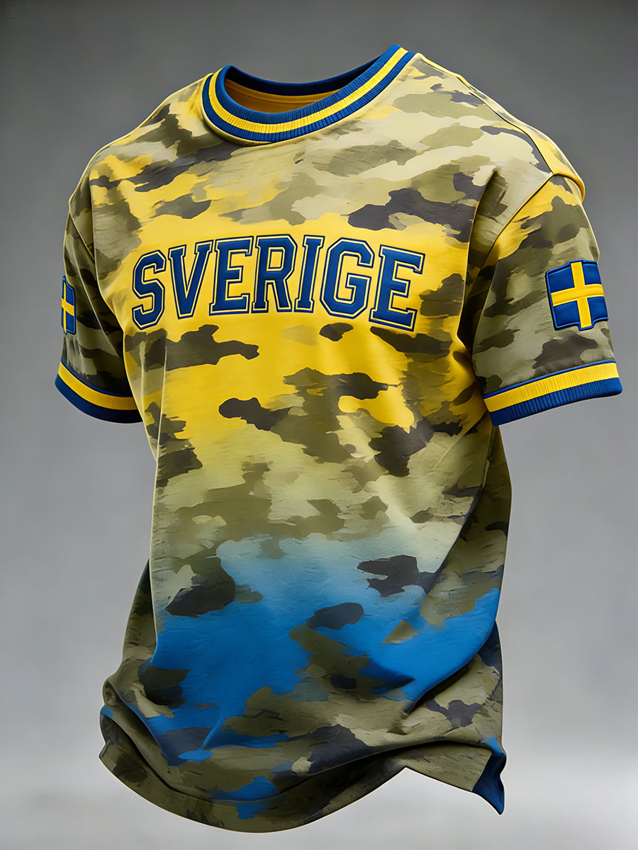 Herrtröja med kamouflagemönster och färggradient
