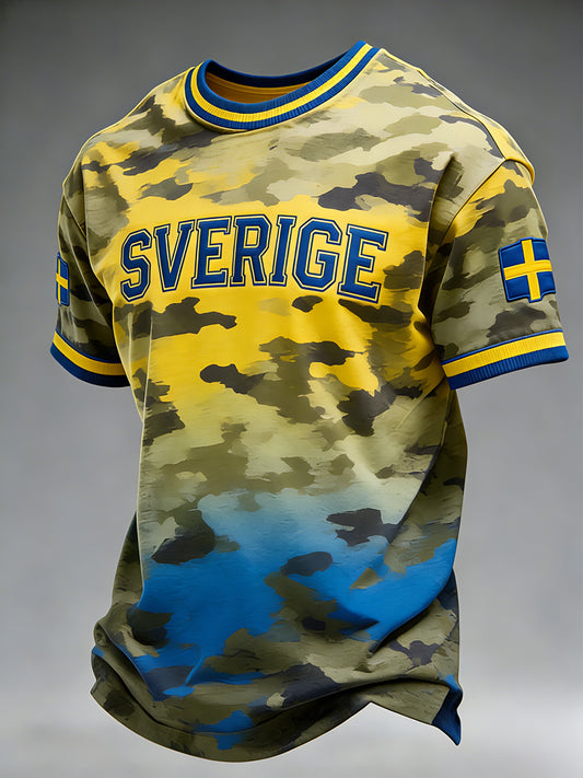 Men's sweater with camouflage pattern and color gradient