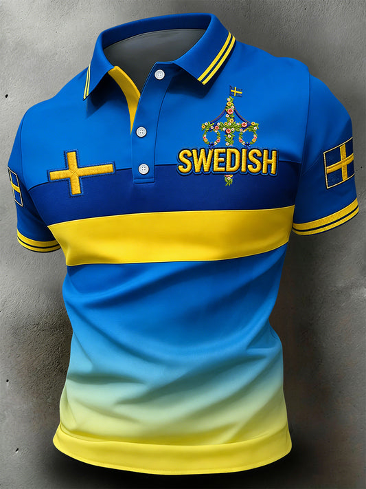 Retro Swedish midsummer striped relaxed polo shirt