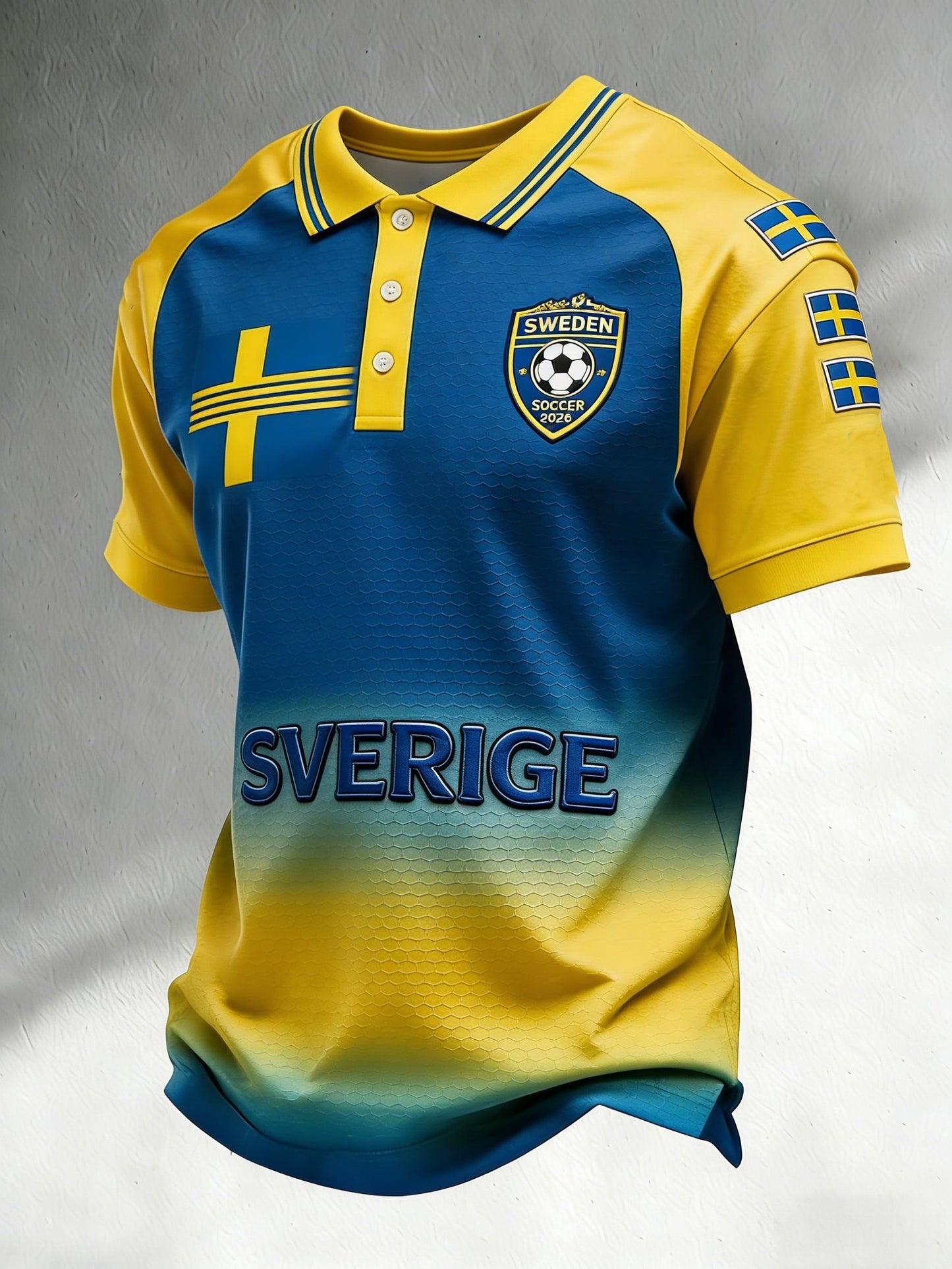Retro Swedish football flag emblem casual short-sleeved polo shirt