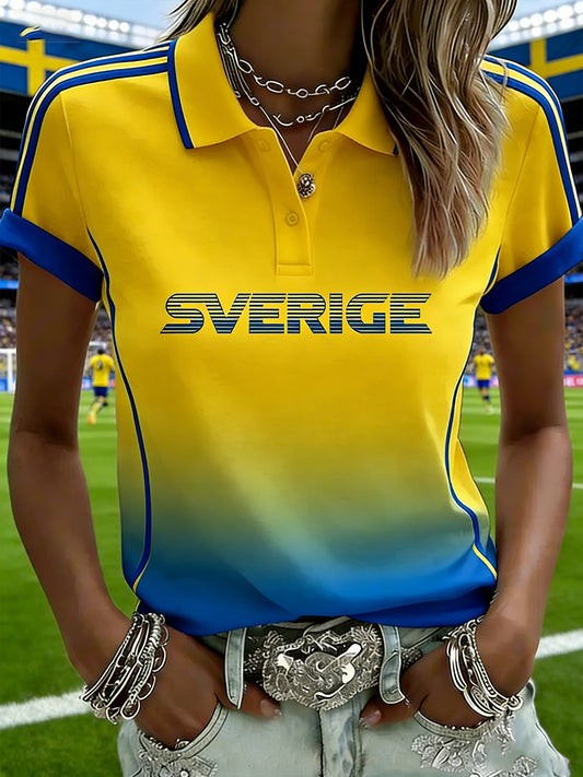 Women's Color Block Printed Casual Polo Shirt