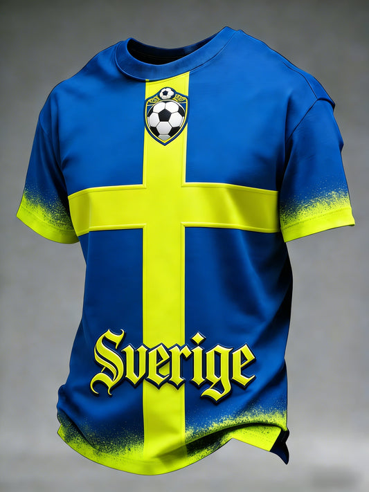 Retro Swedish Football Flag Badge Casual Short Sleeve T-Shirt