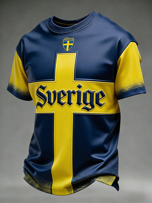 Retro Swedish Football Flag Badge Casual Short Sleeve T-Shirt