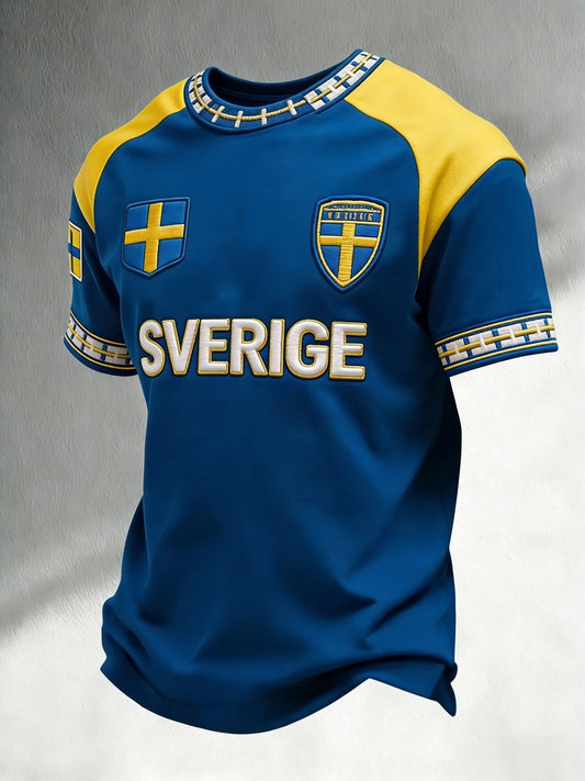 Retro Swedish Football Flag Badge Casual Short Sleeve T-Shirt