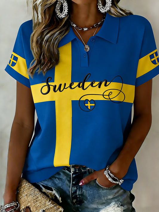 Dams färgblockad tryckt casual polotröja