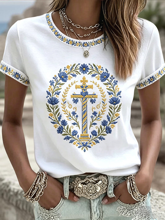 Women's Summer Floral Art Relaxed T-shirt