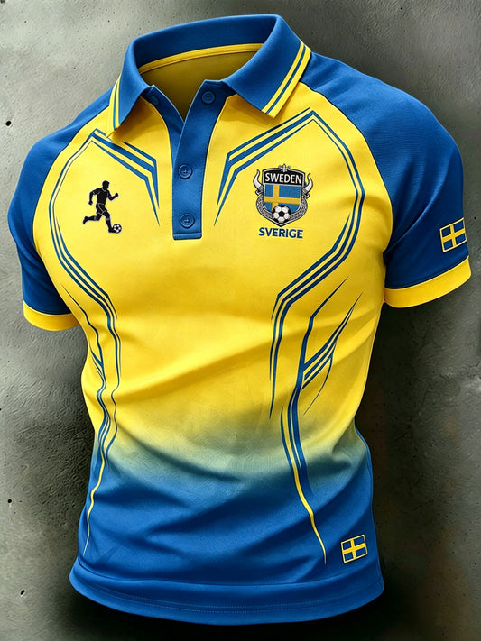 Men's polo shirt with football motif, color block and raglan sleeves