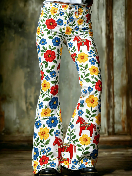 Ladies' Swedish Midsummer festival keepsake print trousers