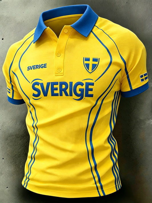 Men's polo shirt with football motif, colour block and raglan sleeves