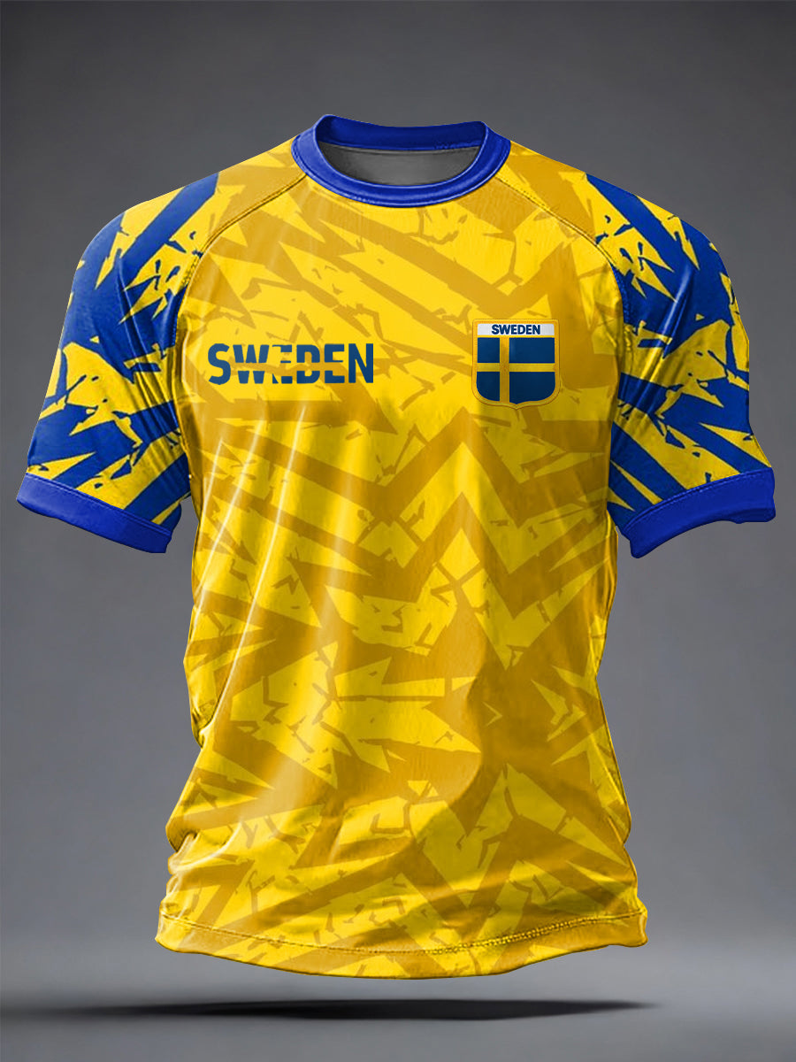 Men's Swedish football jersey with printed, relaxed style and short sleeves