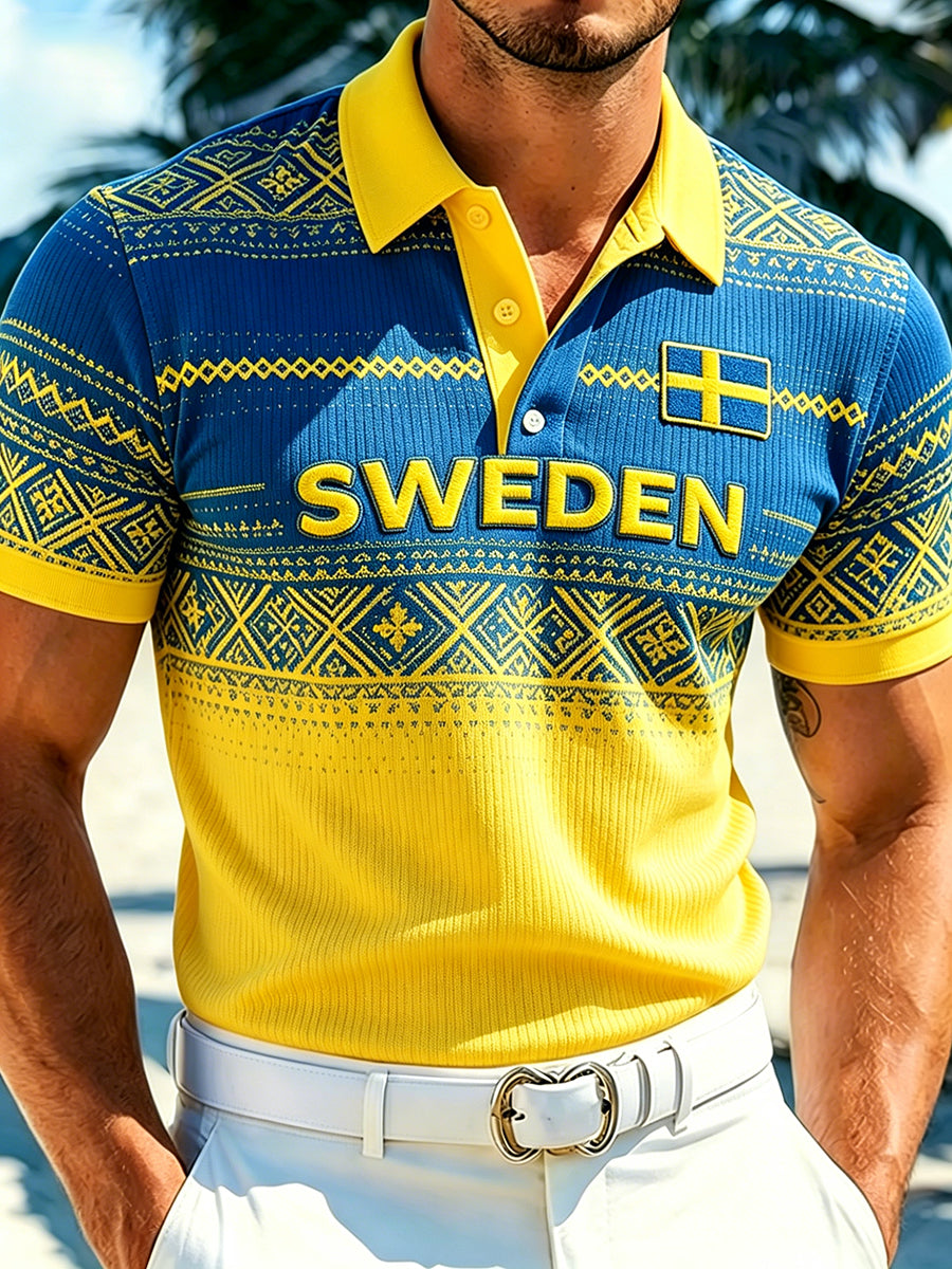 Men's ethnic style embroidered print knitted shirt