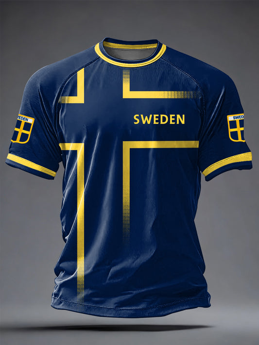 Men's Swedish football jersey with printed, relaxed style and short sleeves