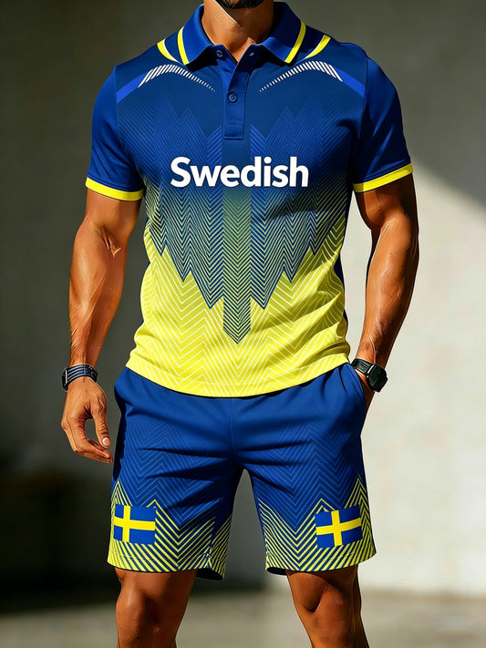 Men's polo shirt with art print in memory of the Swedish Midsummer celebration