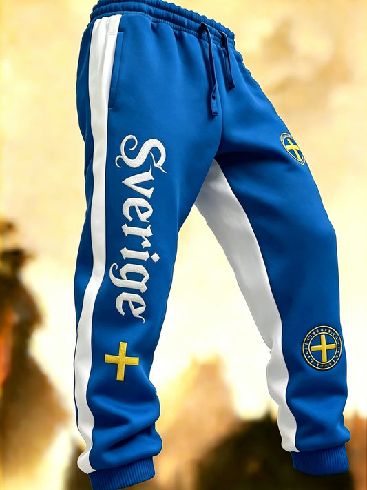 Men's Retro Viking Swedish Football Flag Patterned Casual Shorts