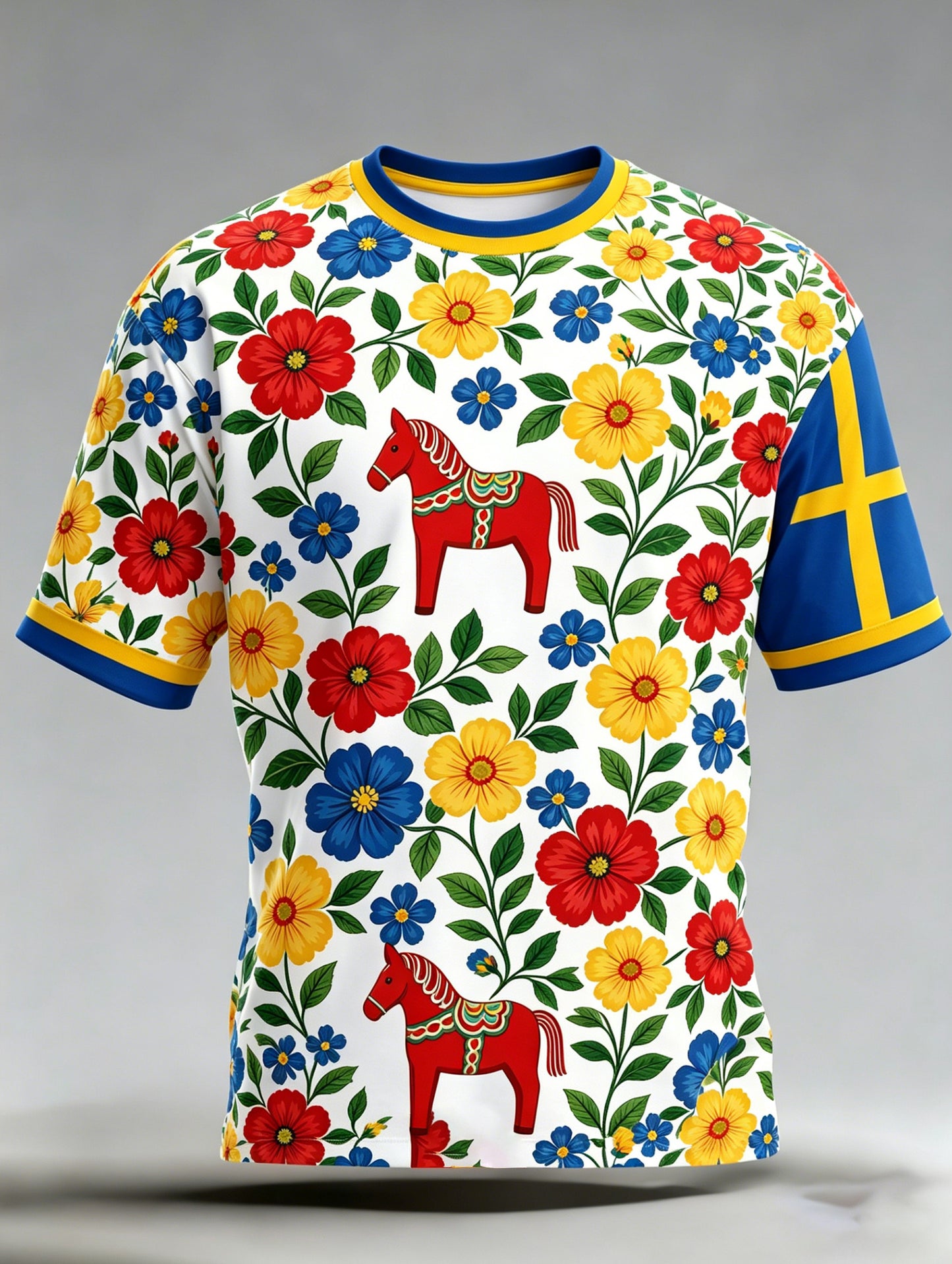 Herrtröja med konsttryck som hyllar den svenska midsommarfesten