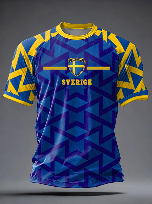 Men's Swedish football jersey with printed, relaxed style and short sleeves
