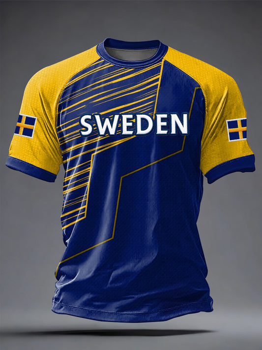 Men's Swedish football jersey with printed, relaxed style and short sleeves
