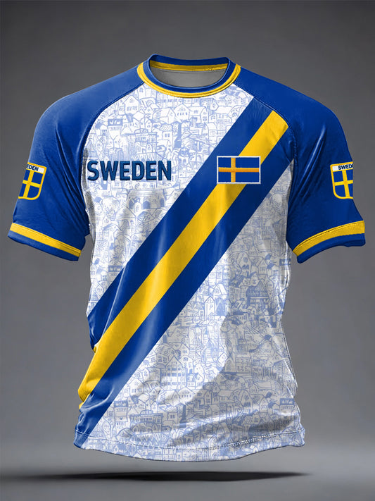 Men's Swedish football jersey with printed, relaxed style and short sleeves
