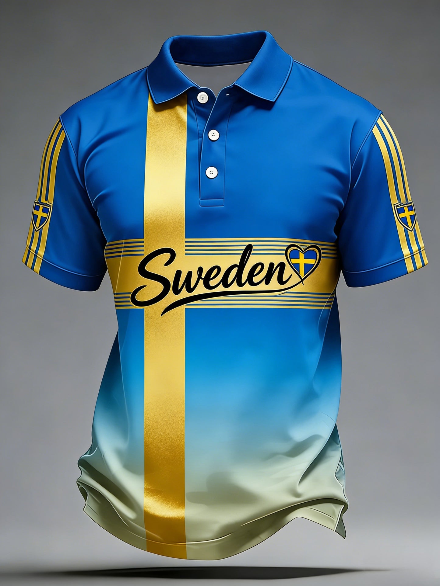 Retro Swedish football flag emblem casual short-sleeved polo shirt