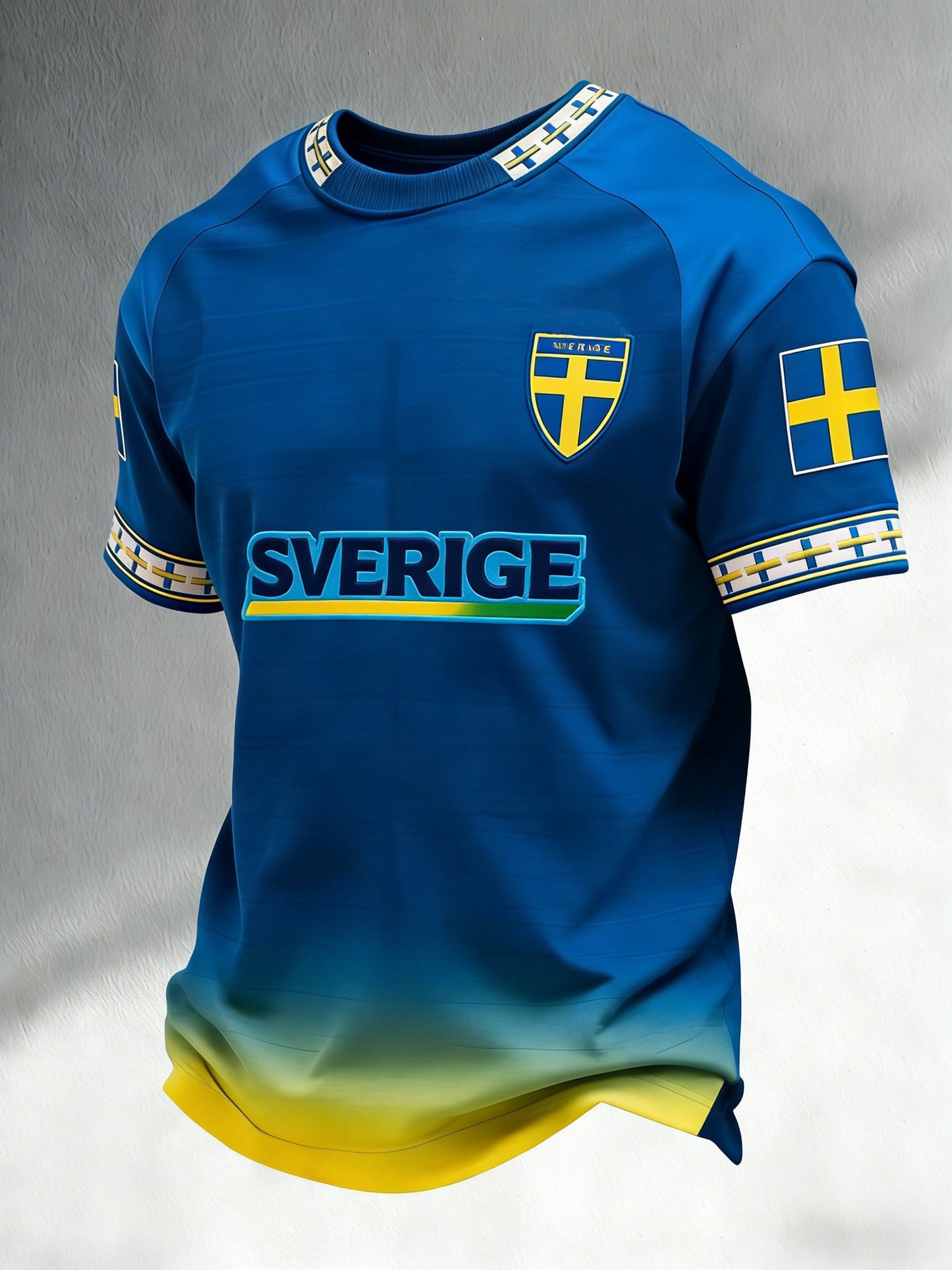 Retro Swedish Football Flag Badge Casual Short Sleeve T-Shirt