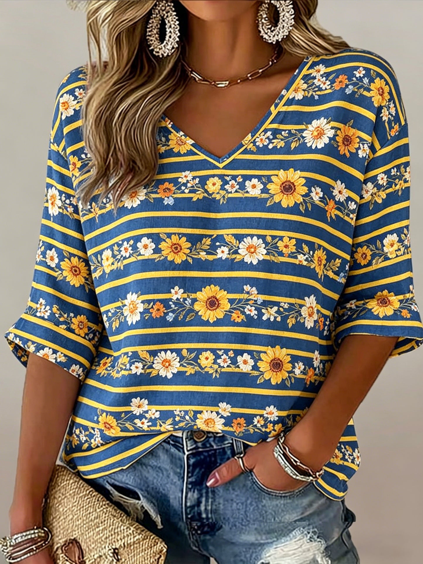 Women's Swedish Midsummer Festival Souvenir Art Print V-Neck T-Shirt
