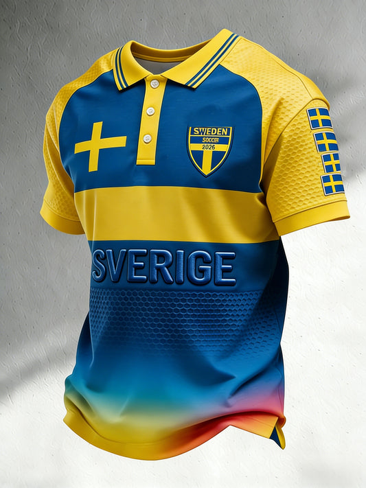 Retro Swedish football flag emblem casual short-sleeved polo shirt
