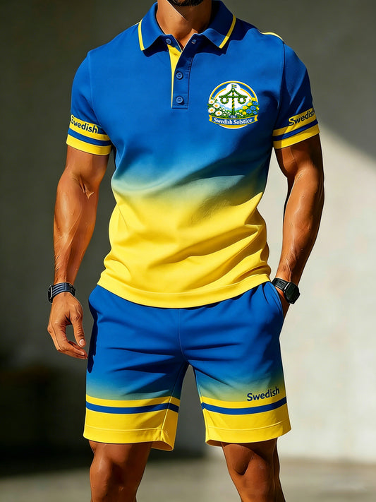 Men's polo shirt with art print in memory of the Swedish Midsummer celebration