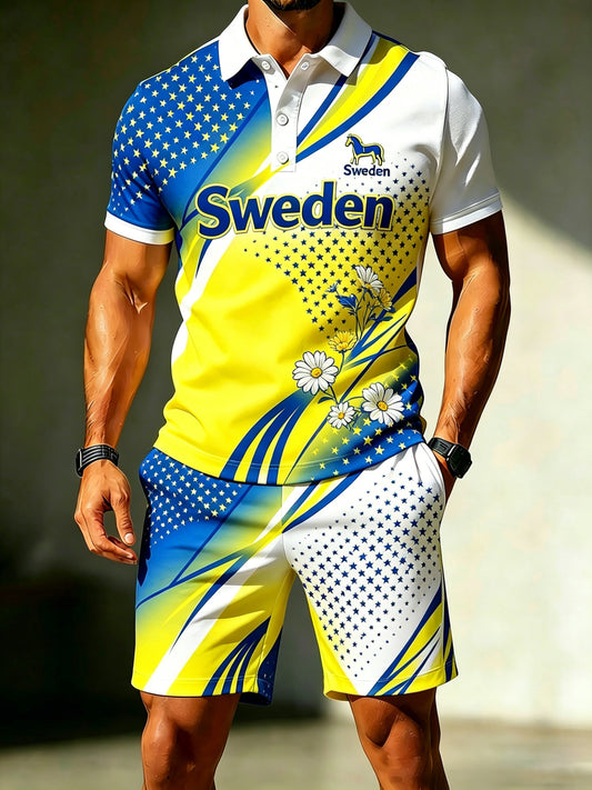 Men's polo shirt with art print in memory of the Swedish Midsummer celebration