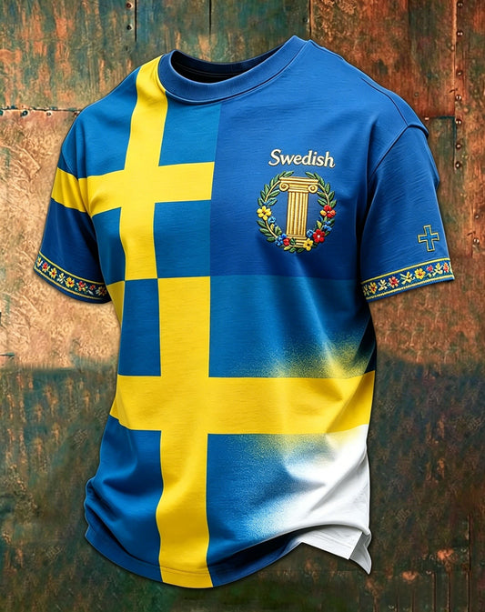 Retro Swedish Midsummer Print Relaxed Short Sleeve T-Shirt