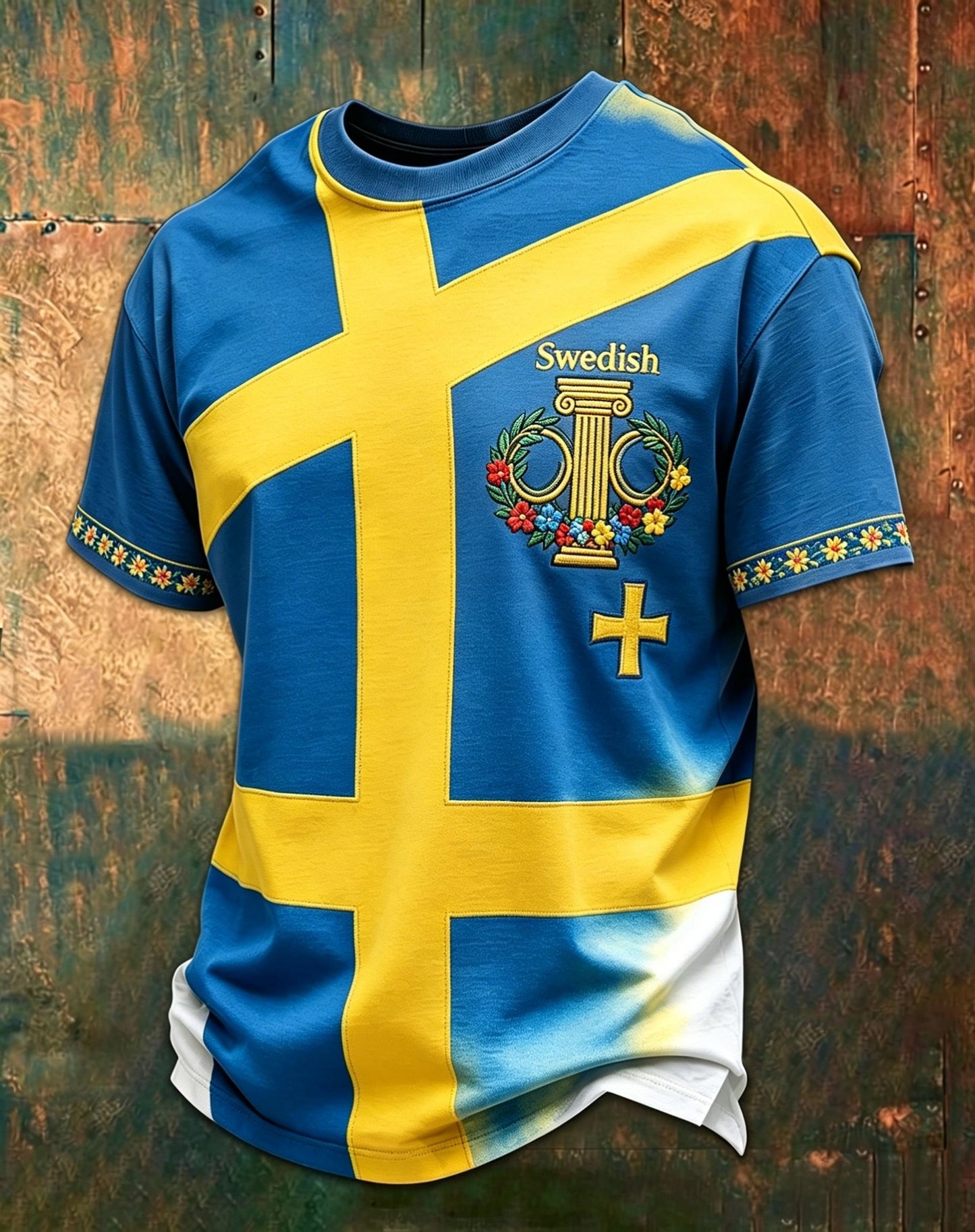 Retro Swedish Midsummer Print Relaxed Short Sleeve T-Shirt
