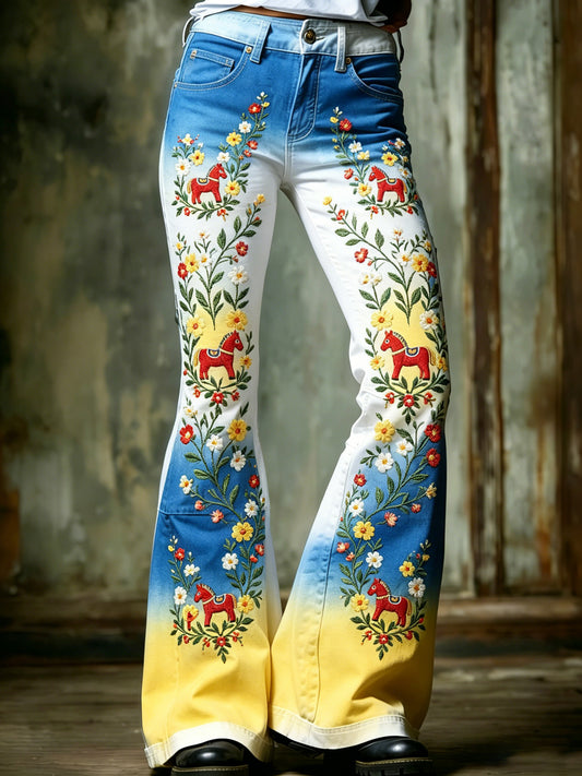 Ladies' Swedish Midsummer festival keepsake print trousers
