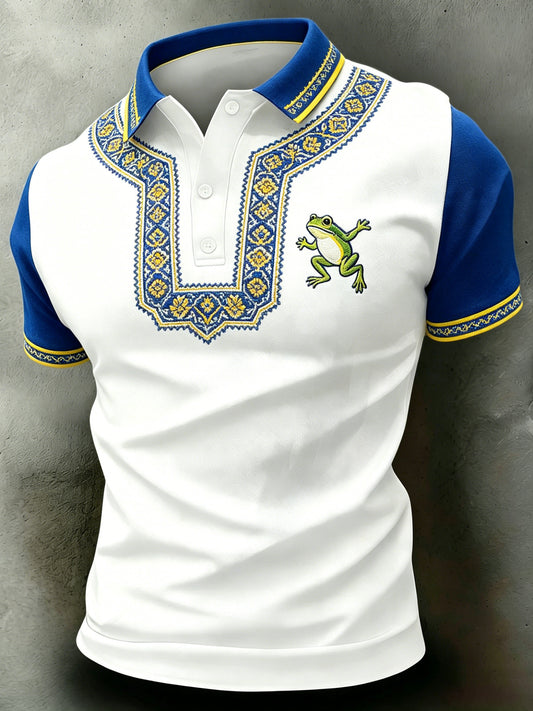Men's polo shirt with an art print celebrating the Swedish Midsummer festival