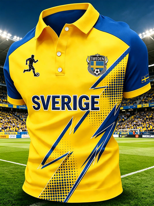 Men's polo shirt with football motif and raglan sleeves