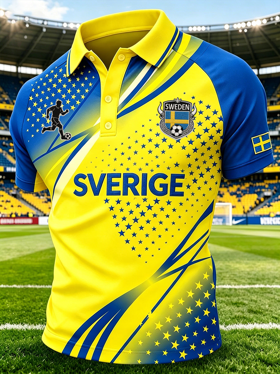 Men's polo shirt with football theme, gradient print and raglan sleeves