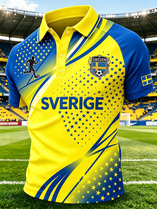 Men's polo shirt with football theme, gradient print and raglan sleeves