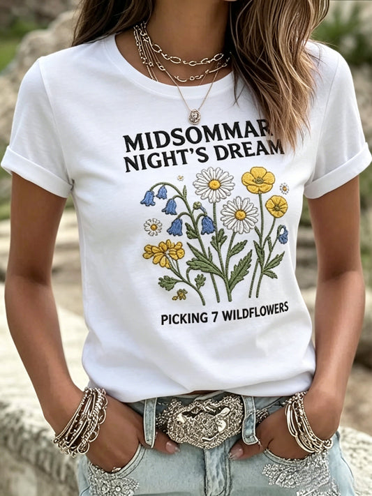 Retro Swedish Midsummer Print Relaxed Short Sleeve T-Shirt