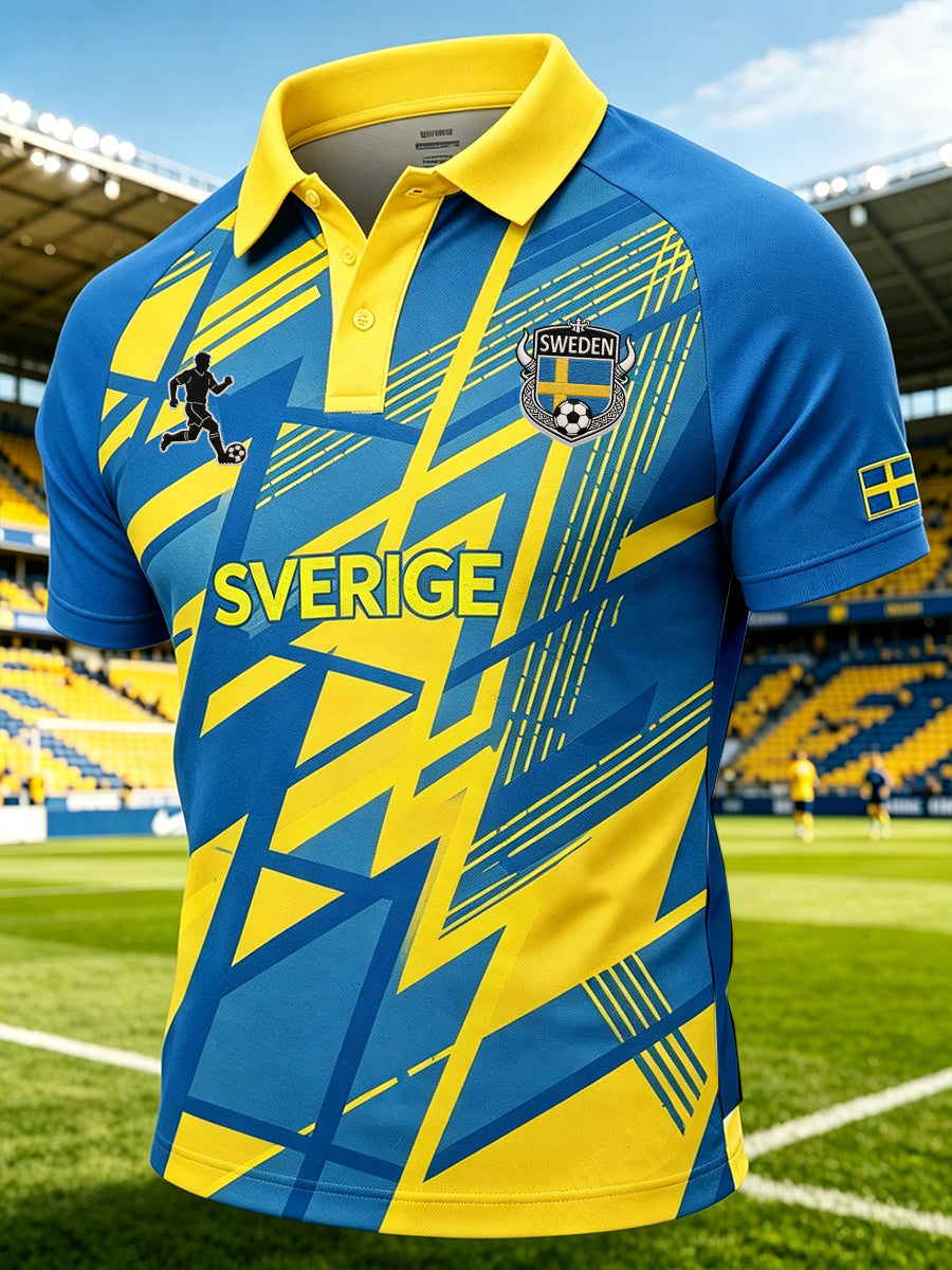 Men's sporty polo shirt with raglan sleeves and football elements