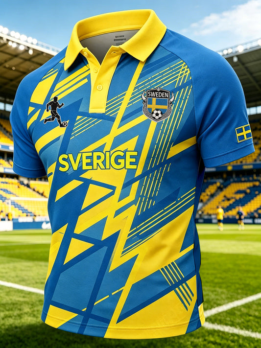 Men's sporty polo shirt with raglan sleeves and football elements