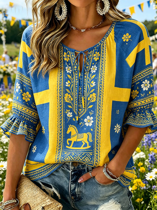 Women's midsummer-themed V-neck jumper