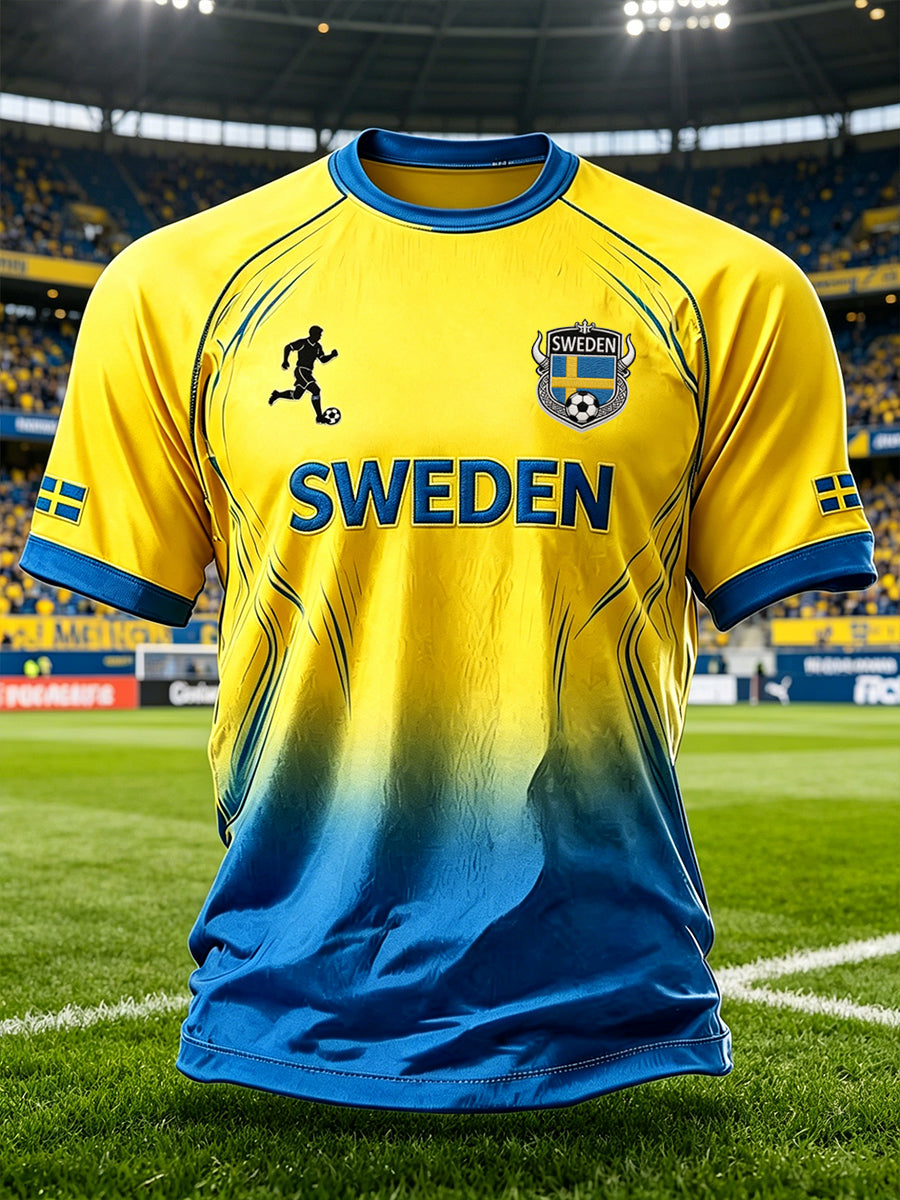 Herrtröja med fotbollsmotiv, graderad färgprint och raglanärmar