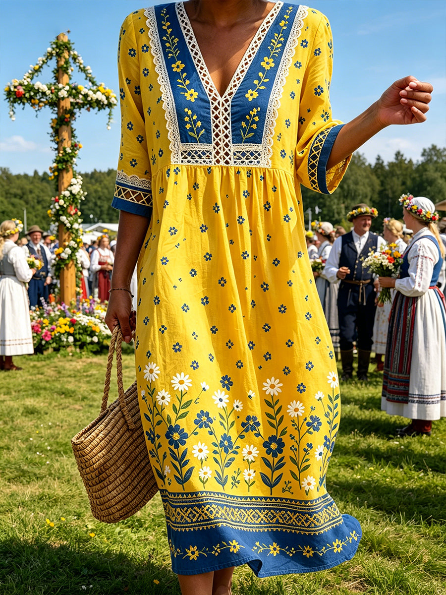 Women's casual dress with a Midsummer party print