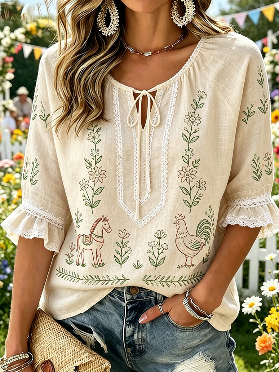 Women's midsummer-themed V-neck jumper