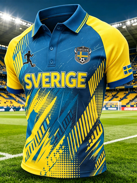 Men's sporty polo shirt with raglan sleeves and football elements
