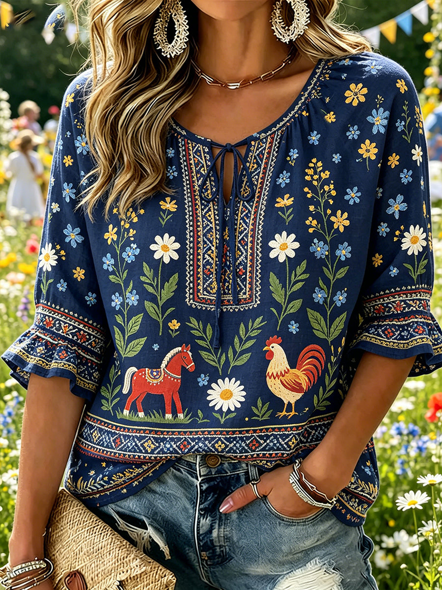 Women's midsummer-themed V-neck jumper