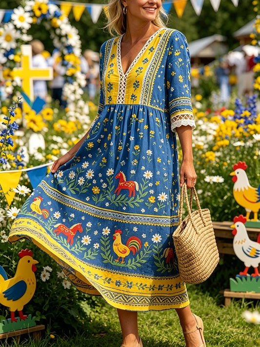 Women's casual dress with a Midsummer party print